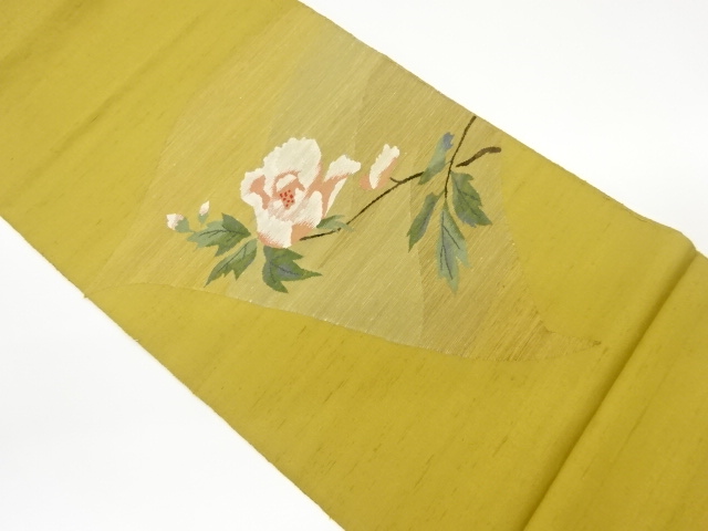 JAPANESE FUKURO OBI / JAPANESE KIMONO / TSUMUGI / WOVEN FLORAL PLANTS